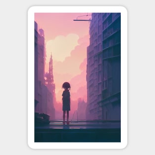 Anime Girl Pink Lofi Scenario Landscape Sticker